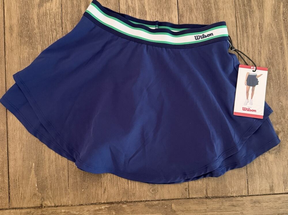 NWT Wilson Girls Tennis Skort M 8 Navy Built In Shorts Striped Waist Athletic
